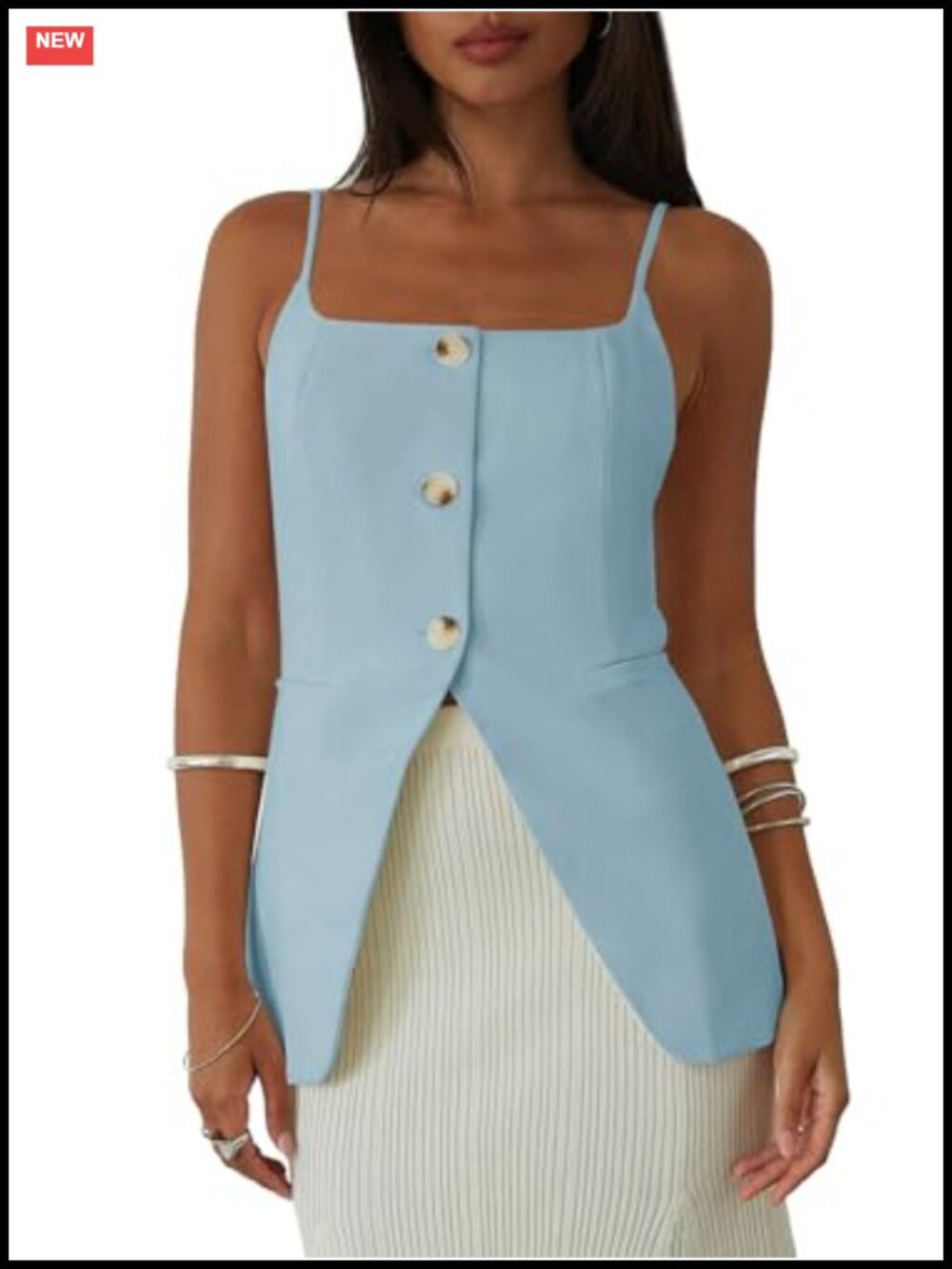Spaghetti Strap Tank Top Blazer Vest Button Down Business Cami Square Neck